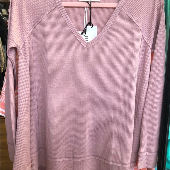 Blush Waffle Raw Edge Cut Slouchy Tunic Top! - Picture 7 of 15